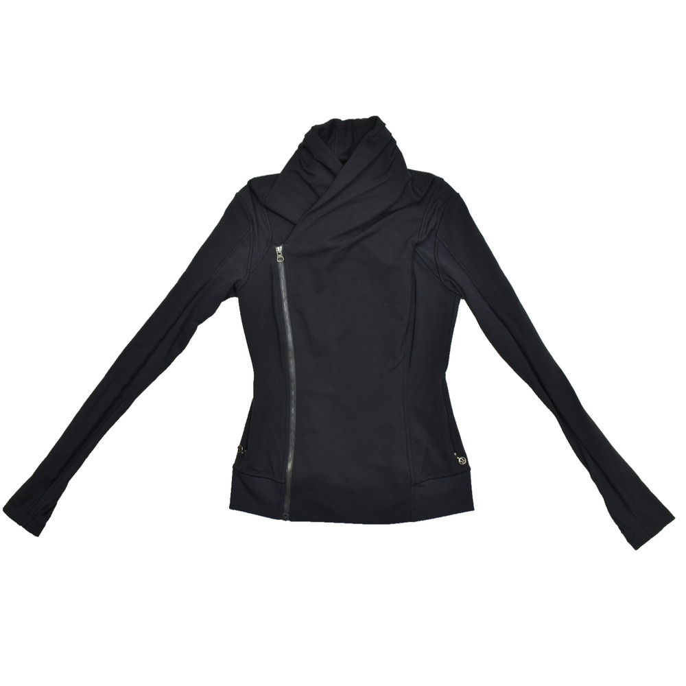 Lululemon Sleet Sprinter Jacket Black Size 6 Full Zip Asymmetrical Mock Neck